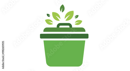 Green recycling bin with leaves growing out symbolizing eco friendly waste management and sustainability