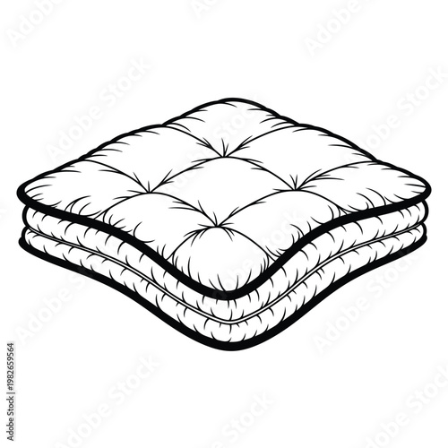 Black and white line of a tufted quilted cushion