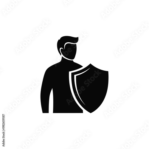 Black silhouette of a person holding a shield