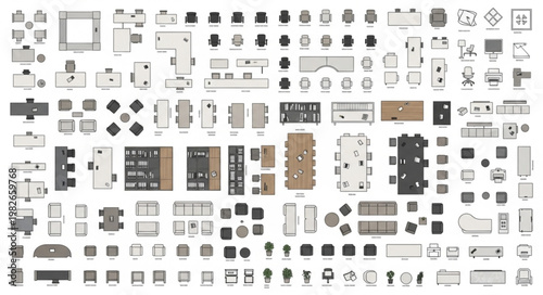 Architectural Floor Plan Symbols and Furniture Layouts.