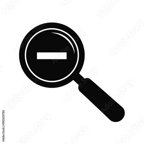 Black silhouette of a magnifying glass with a minus sign inside