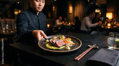 Plakat Chef Presenting Exquisite Restaurant Dish