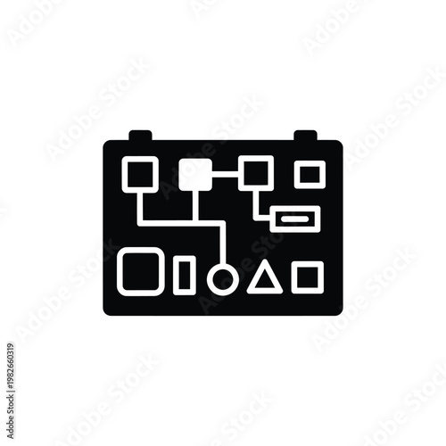 Black silhouette of system configuration with white outlined shapes