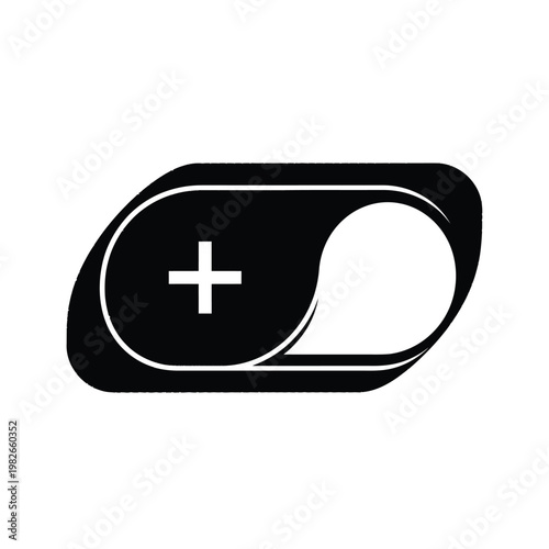 Black and white toggle switch with plus symbol