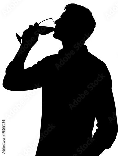 Silhouette of a Man Drinking from a Wine Glass Vector Illustration