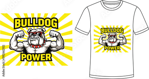 Bulldog power t shirt design vibrant graphic for apparel mockup