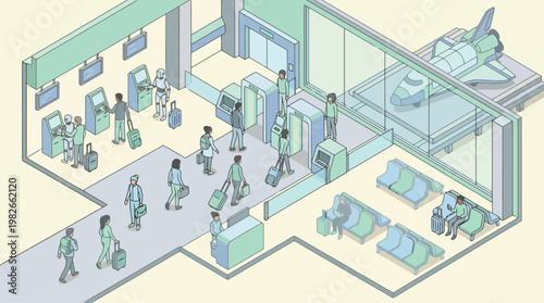 Group Of People Inside Modern Building Interior.