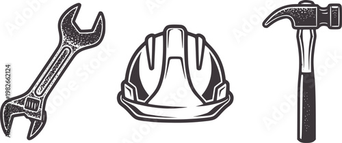 Adjustable wrench hard hat and claw hammer tool