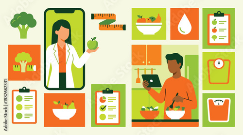 Nutritionist Demonstrating Healthy Meals And Diet Charts.