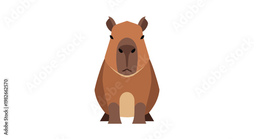Capybara Vector Illustration of a Cute Brown Rodent Character in Flat Minimalist Style Isolated on White Background