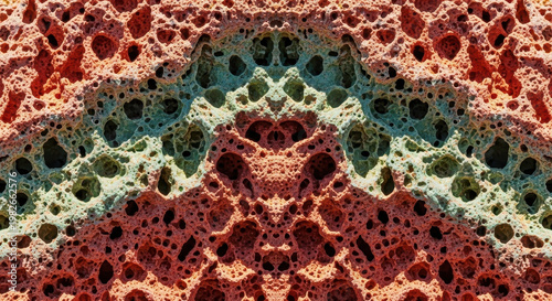 Close-up of porous coral-like surface with intricate patterns