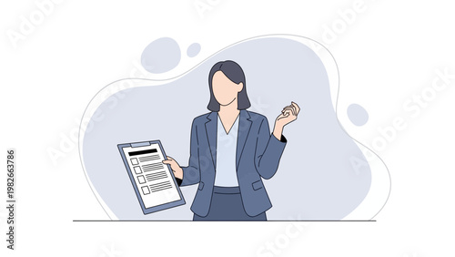 Businesswoman holding checklist clipboard, planning and organizing tasks, professional woman concept