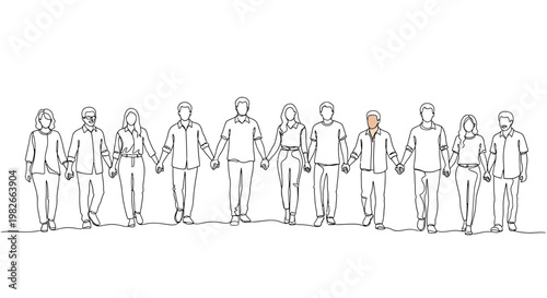 Diverse group of people holding hands.