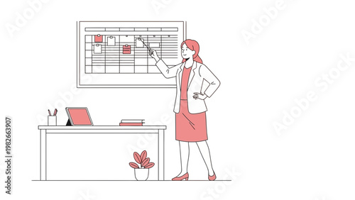Businesswoman pointing at a calendar, planning and organization concept