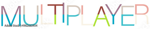 Fotografie Colorful multiplayer gaming text logo isolated on transparent background