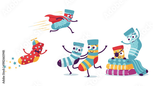 Colorful cartoon worms wearing hats celebrate a birthday with one jumping into a party hat against a white background with a joyful mood.