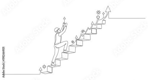 Businessman climbing success stairs steps.