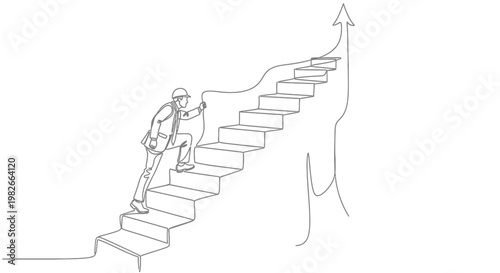 Businessman climbing stairs to success.