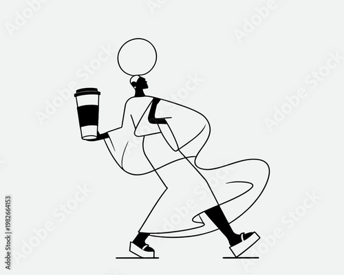 Woman balancing coffee cup while moving