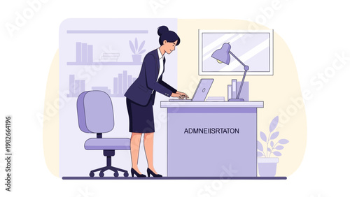 Businesswoman working at desk in modern office, administration concept