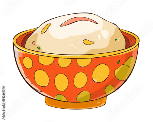 Bowl of warm steamed white rice for traditional Asian meal and healthy carbohydrate source in dining - Vector Illustration