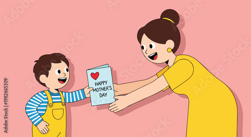 Mother and son happy mothers day.