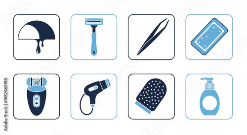 Personal Care Icons: Shaving, Hair Removal, Hygiene, and Grooming Tools