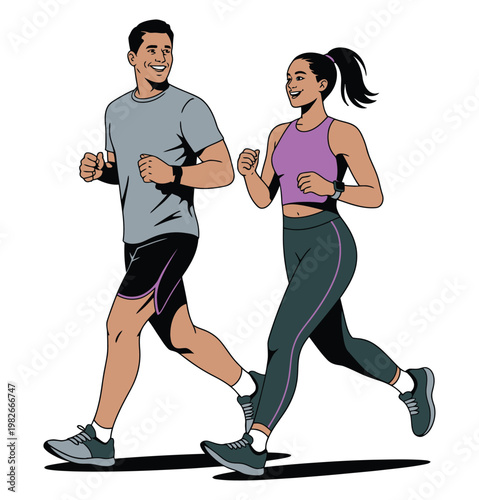 Runners jog together in a vibrant workout.