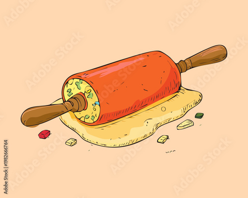Принти на полотні Rolling out dough with a wooden rolling pin for homemade pizza or bread baking p