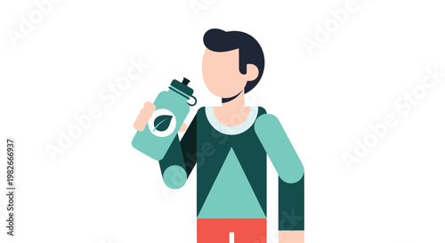Man holding green water bottle and wearing backpack staying hydrated on the go with refreshing drink