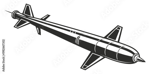 Tableau sur toile Detailed illustration of a sleek missile with fins air force military projectile