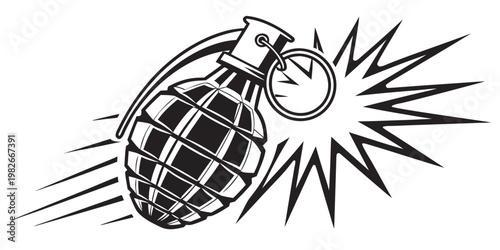 Obraz na plátně Stylized illustration of a hand grenade with an explosive burst depicting a powe