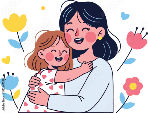 Mother Embraces Little Girl.