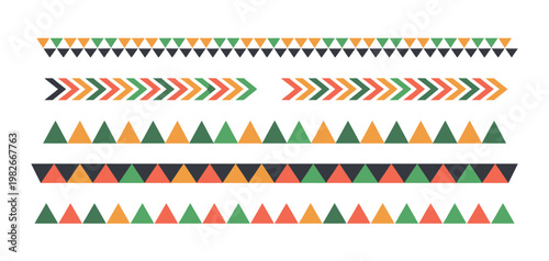 Mexican pattern line border featuring African ethnic motif Aztec triangular ornament stripe design cultural vector illustration isolated background