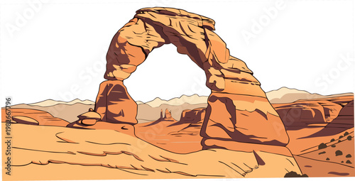 Canvas-taulu Iconic delicate arch rock formation in a red desert landscape under a clear sky