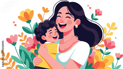 Mother Embracing Little Boy.