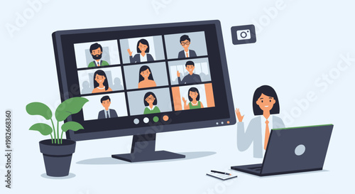 Woman working remotely on laptop computer.