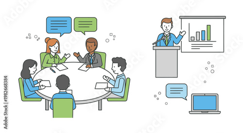 Business people discussing and presenting data.