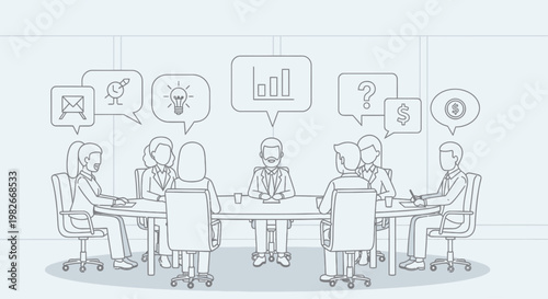 Business people sitting around meeting table.