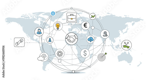Global Business Finance Icons Map.