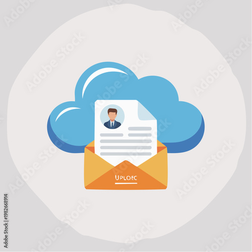 Cloud upload icon with document, resume upload concept