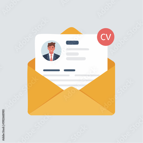 Envelope with CV document partially visible, job application submission