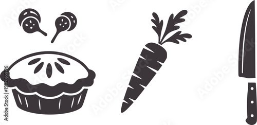 Pie carrot and kitchen knife for cooking and baking