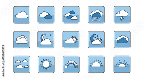 Weather Icons Collection: Clouds, Sun, Rain, Lightning, Rainbow, Sunrise