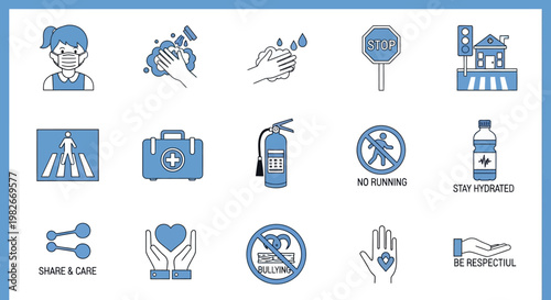Health and Safety Icons: Hygiene, Prevention, and Care