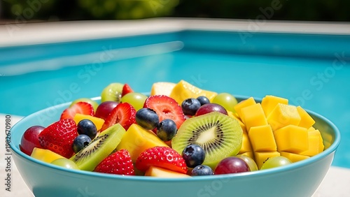 Fresh Fruit Salad Bowl by Poolside, Healthy Summer Refreshment