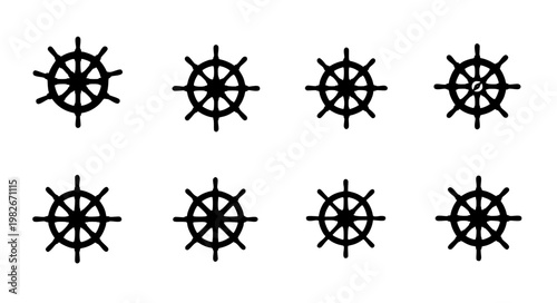 Minimal ship wheel rudder vector illustration set EPS10 isolated