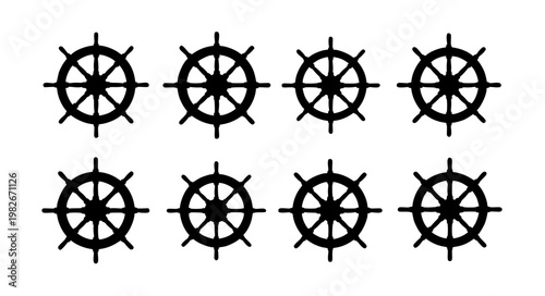 Ship steering wheel wooden rudder flat vector set EPS10 isolated on white