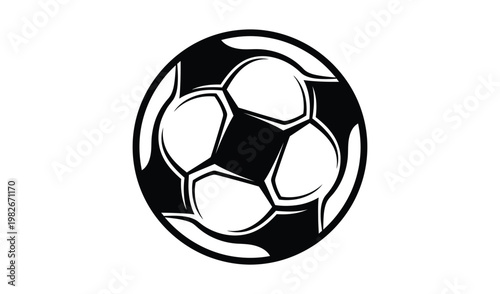 Black and white illustration of a classic soccer ball, isolated on a clean background, perfect for sports-related designs.