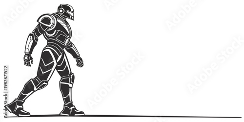 Futuristic cyborg soldier in advanced tactical armor walking forward in a determined stance with futuristic technology mechanical protection tactical character military innovation